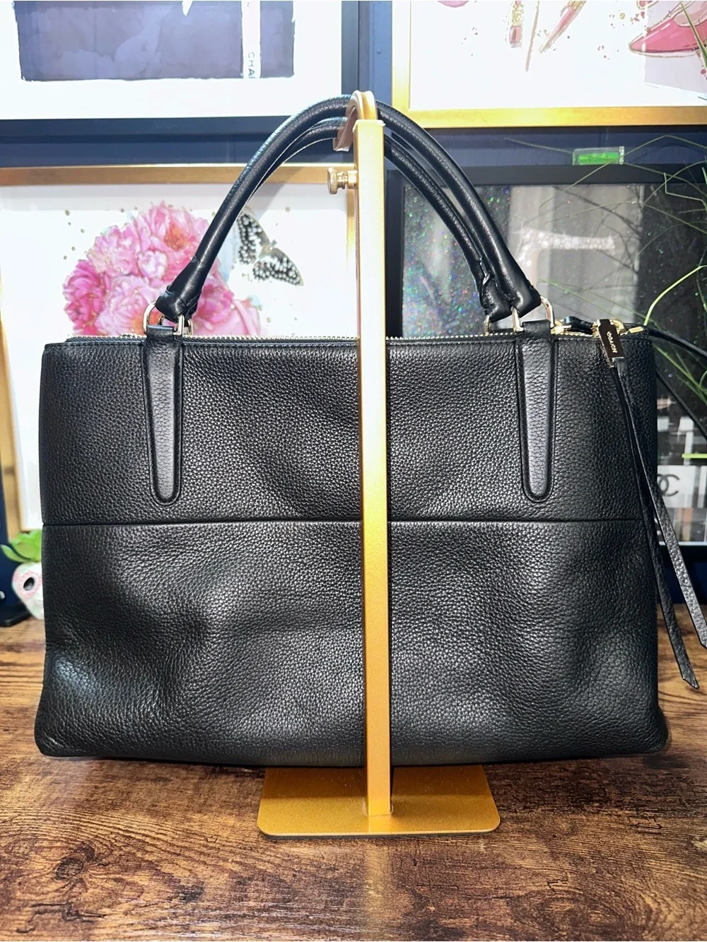 2014 Coach Borough Bag featuring gold-tone hardware and signature zipper pulls.